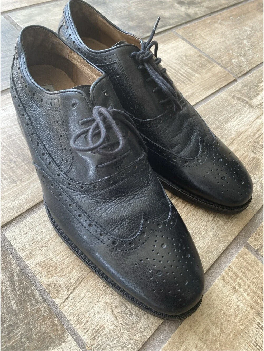 Johnston & Murphy Mens Black Leather Wingtip Dress Shoes 8.5M
